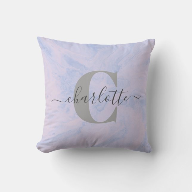 Lilac Lavender Marble Elegant Monogram Namn Kudde (Framsida)
