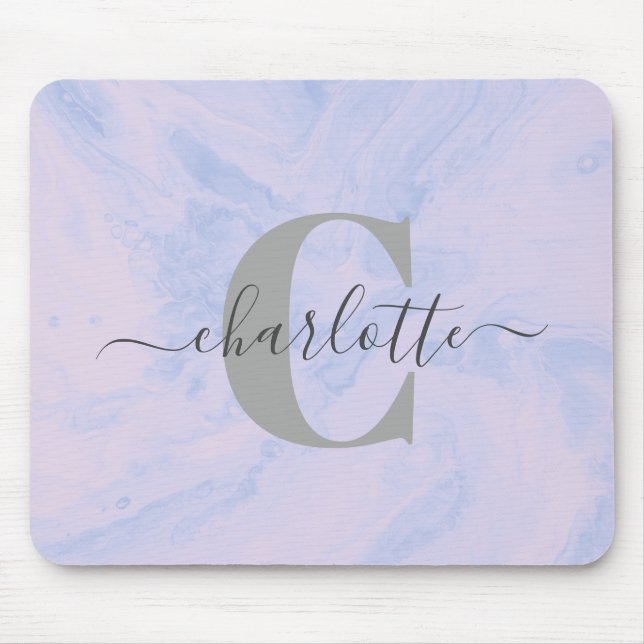 Lilac Lavender Marble Elegant Monogram Namn Musmatta (Framsidan)