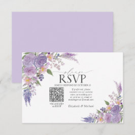 Lilac Lavender Mauve Blommigt QR Code Bröllop OSA Kort