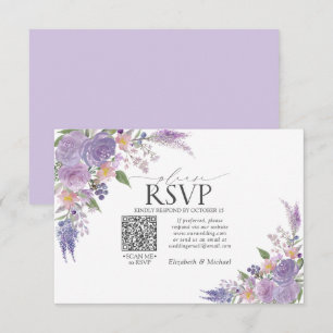 Lilac Lavender Mauve Blommigt QR Code Bröllop OSA Kort
