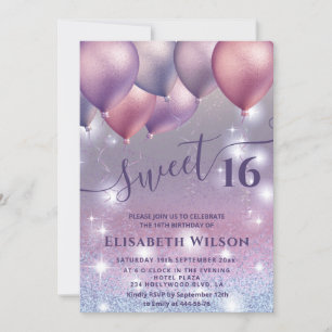 Lilac lavender mousserande glittery ombre ballong inbjudningar