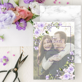 Lilac Lavender Vellum Overlay Photo Save Date Spara Datumet