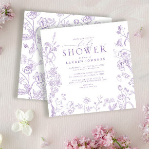 Lilac Lavender Victorian Blommigt Baby Shower Inbjudningar