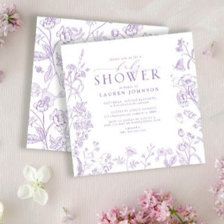 Lilac Lavender Victorian Blommigt Baby Shower Inbjudningar