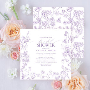 Lilac Lavender Victorian Blommigt Möhippa Inbjudningar