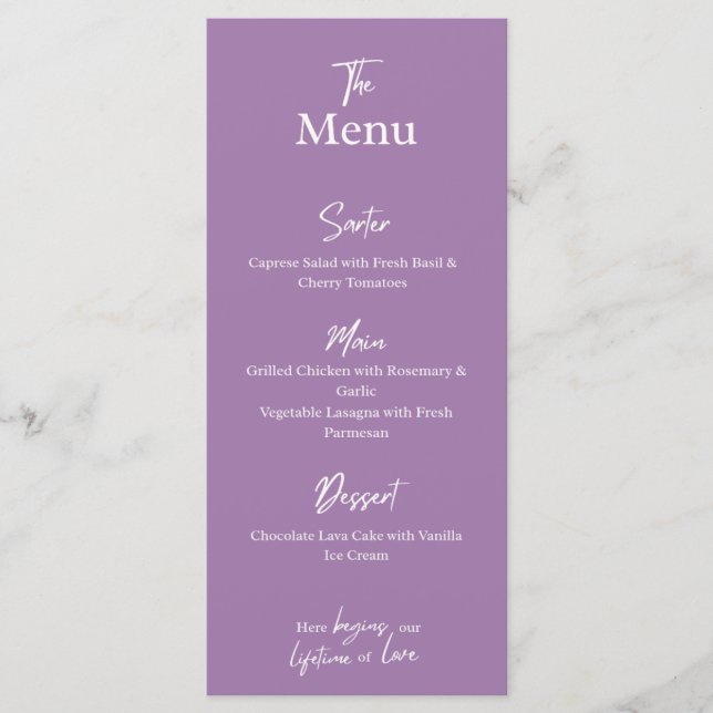 Lilac Lavender Wedding dinner Menu Card  Meny (Framsida)