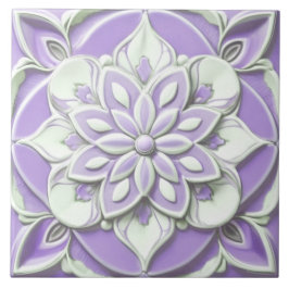 Lilac Lila and White Faux Relief Blommigt Flower Kakelplatta