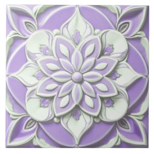 Lilac Lila and White Faux Relief Blommigt Flower Kakelplatta