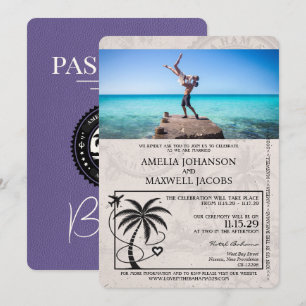 Lilac Lila Bahamas Passport Bröllop Inbjudningar
