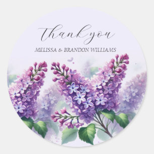 Lilac Lila Blommigt Bröllop Tack Runt Klistermärke
