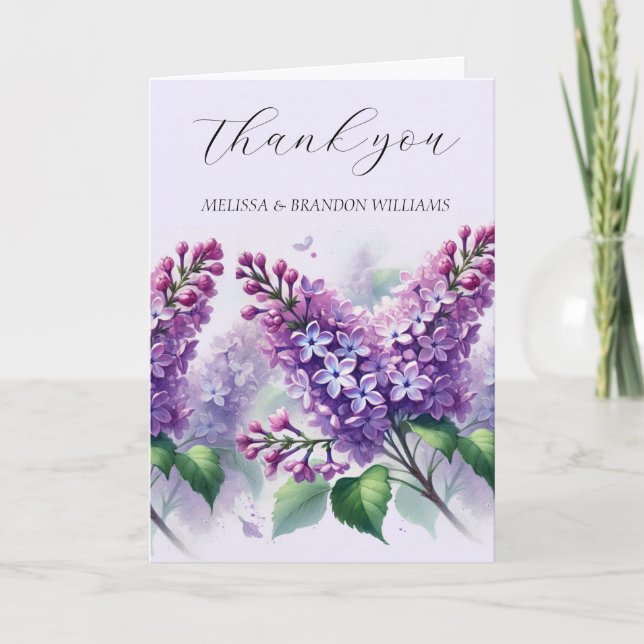 Lilac Lila Blommigt Elegant bröllop Tack Kort (Framsida)
