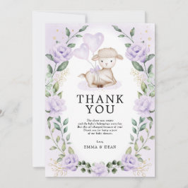 Lilac Lila Blommigt Little Lamb Baby Sheep Shower Tack Kort