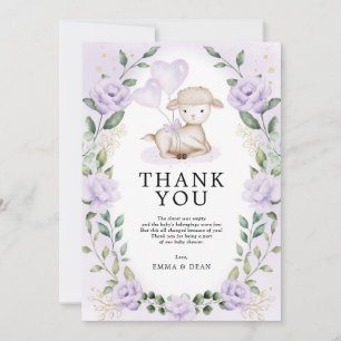 Lilac Lila Blommigt Little Lamb Baby Sheep Shower Tack Kort