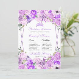 Lilac Lila Blommigt Quinceanera Court of Honor Inbjudningar