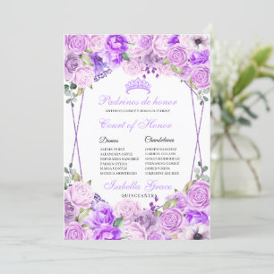 Lilac Lila Blommigt Quinceanera Court of Honor Inbjudningar