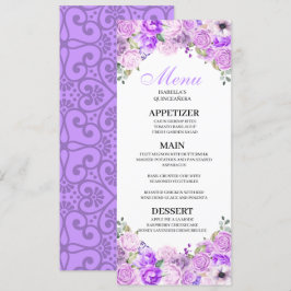 Lilac Lila Blommigt Quinceanera Menu Inbjudningar