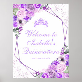 Lilac Lila Blommigt Quinceanera Välkomsttecken Poster