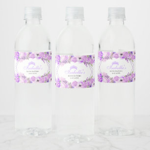 Lilac Lila Blommigt Quinceanera Vattenflaska Label Vattenflaskor Etikett