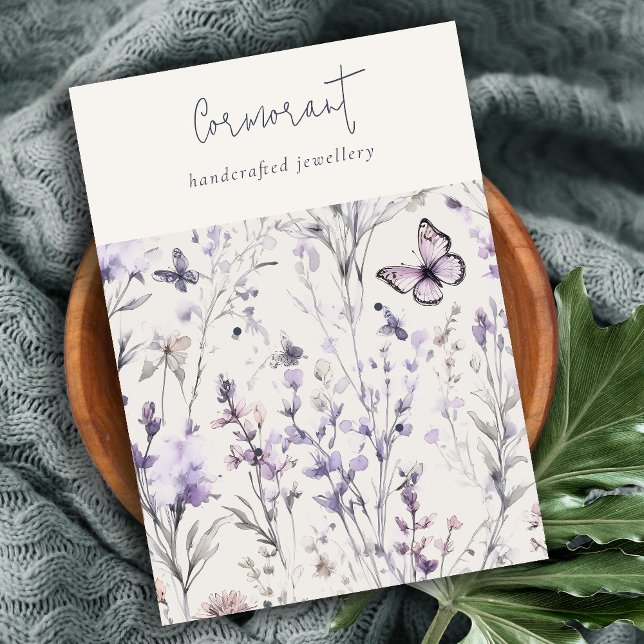 Lilac Lila Blommigt Script 2 Earring Stud Holder Visitkort (Skapare uppladdad)