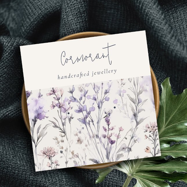 Lilac Lila Blommigt Script Earring Stud Holder Fyrkantigt Visitkort (Skapare uppladdad)
