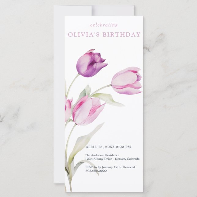  Lilac Lila Blommigt Watercolor Tulips (Framsida)