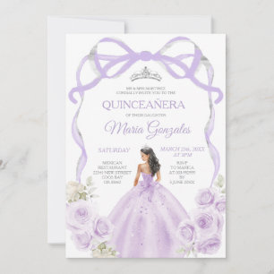 Lilac Lila Bow Princess Silver Krona Quinceañera Inbjudningar