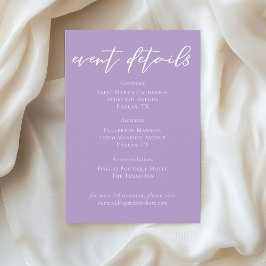 Lilac Lila Bröllop, händelseinformation Tilläggskort