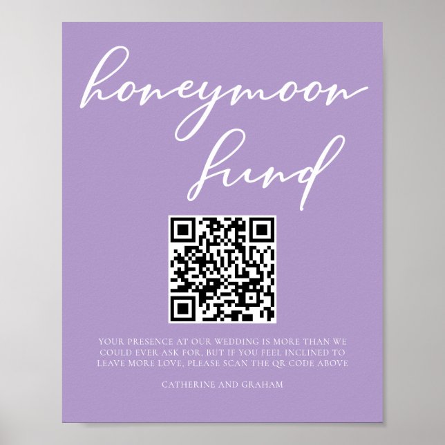 Lilac Lila Bröllop Honeymoon Fund QR-kod Poster (Framsidan)