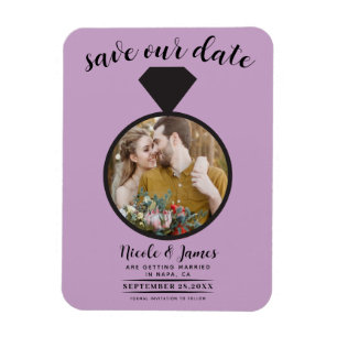 Lilac Lila Bröllop Ring Photo Save Date Magnet