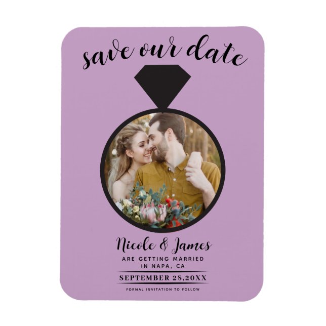 Lilac Lila Bröllop Ring Photo Save Date Magnet (Vertikal)