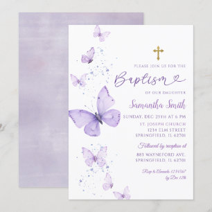 Lilac Lila Butterfly Girl Baptism Inbjudningar