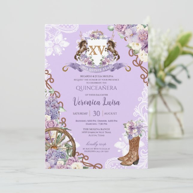 Lilac Lila Classy Western Charro Quinceanera Inbjudningar (Stående Fram)
