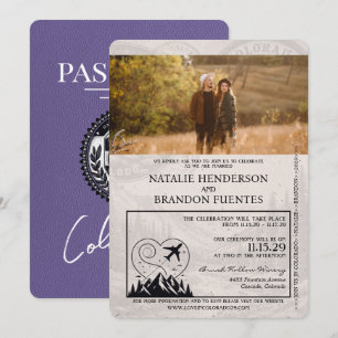 Lilac Lila Colorado Passport Bröllop Inbjudningar