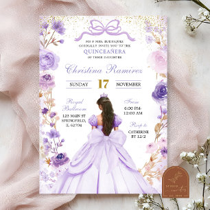 Lilac Lila Coquette Bow Princess Quinceanera Inbjudningar