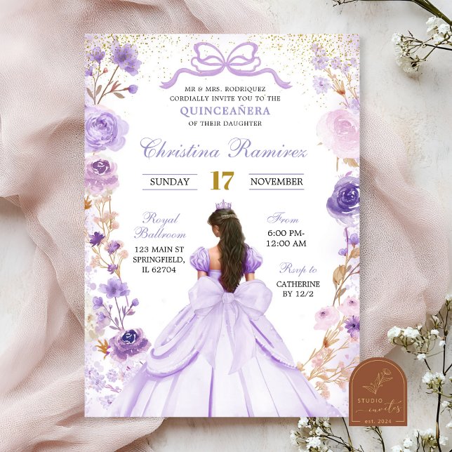 Lilac Lila Coquette Bow Princess Quinceanera Inbjudningar (Skapare uppladdad)
