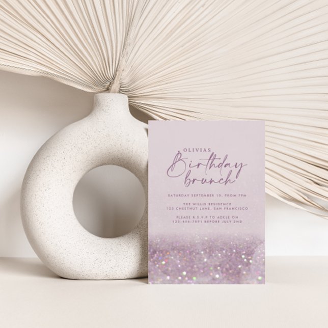 Lilac lila glitter elegant   brunch chic inbjudningar (Skapare uppladdad)
