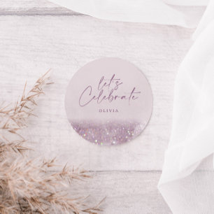 Lilac lila glitter elegant födelsedag vacker runt klistermärke