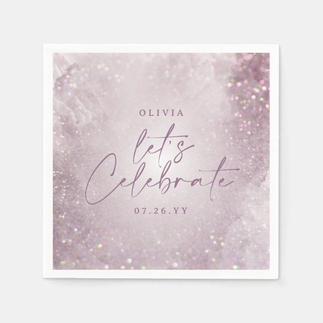 Lilac lila glitter elegant födelsedagsfest decor pappersservett (Framsidan)