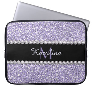 Lilac Lila Glitter, Personlig med Monogram Laptop Fodral