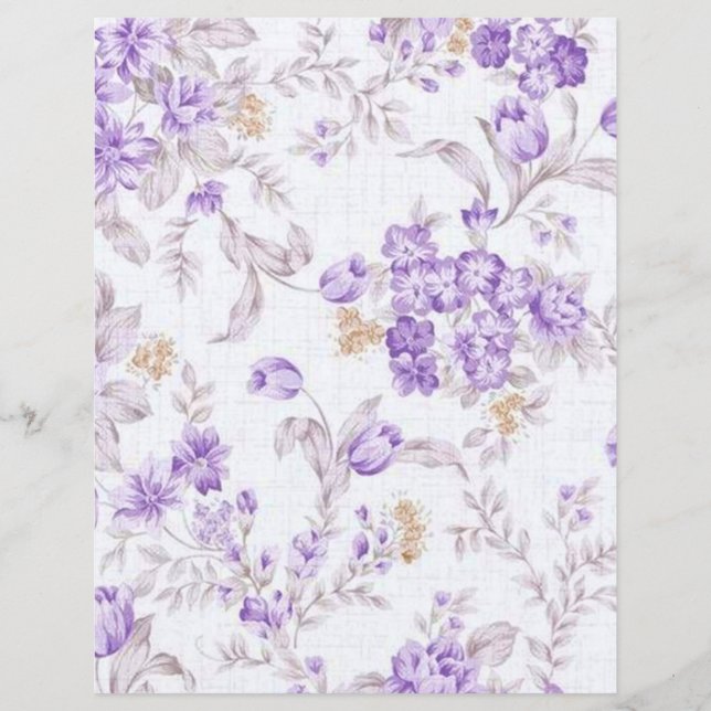 Lilac Lila Grått Pastel Blommigt Scrapbook Papper (Framsida)