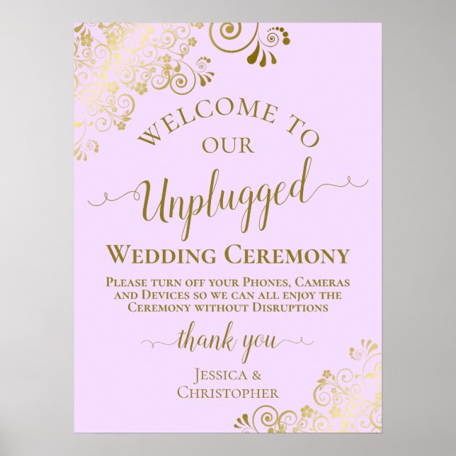 Lilac Lila & Guld Unplugged Bröllop Ceremony Poster (Framsidan)
