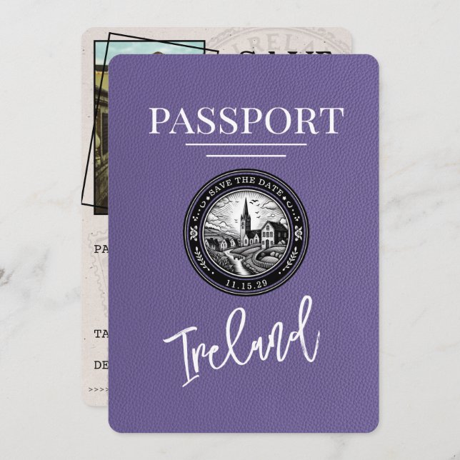 Lilac Lila Ireland Passport Spara datum Spara Datumet (Fram/baksida)
