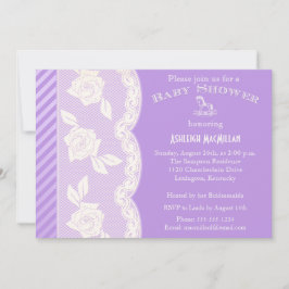 Lilac Lila, Ivory Blommigt Snöre Baby Shower Inbju Inbjudningar