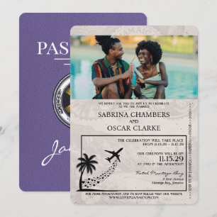 Lilac Lila Jamaica Passport Wedding bjudande Inbjudningar
