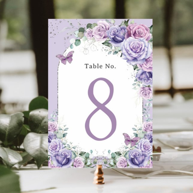 Lilac Lila Lavender Blommigt Birthday Quinceanera Bordsnummer (Skapare uppladdad)