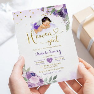 Lilac Lila Mexican Baby Heaven Sent Baby Shower Inbjudningar