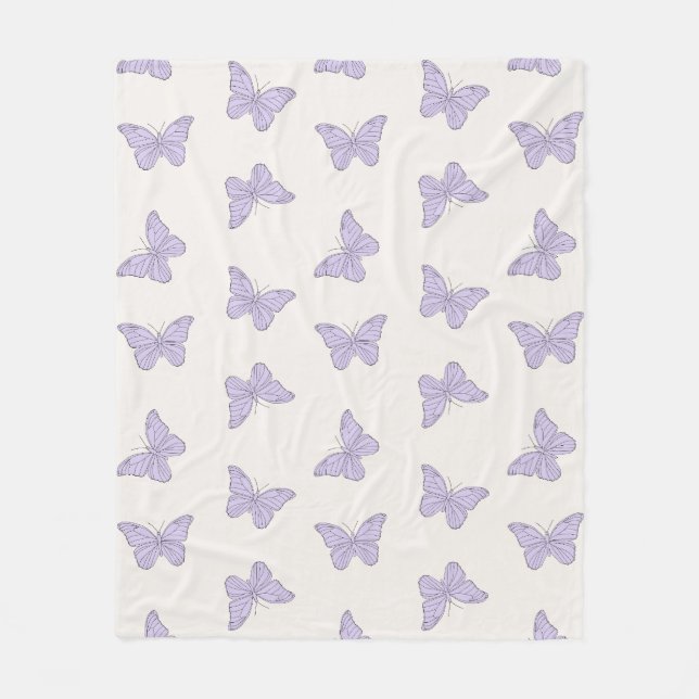 Lilac Lila minimal Girly Cute Butterfly Mönster Fleecefilt (Framsidan)