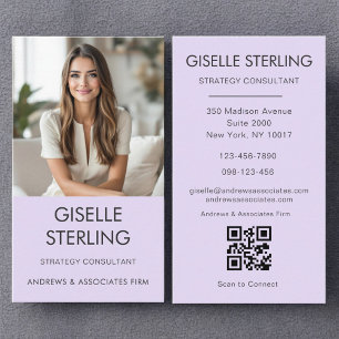 Lilac Lila Minimal Photo QR Code Modern Visitkort