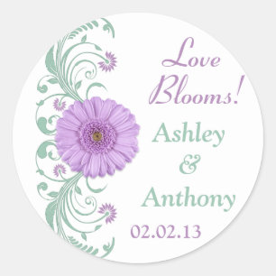 Lilac Lila Mint Blommigt Wedding Stickers Runt Klistermärke