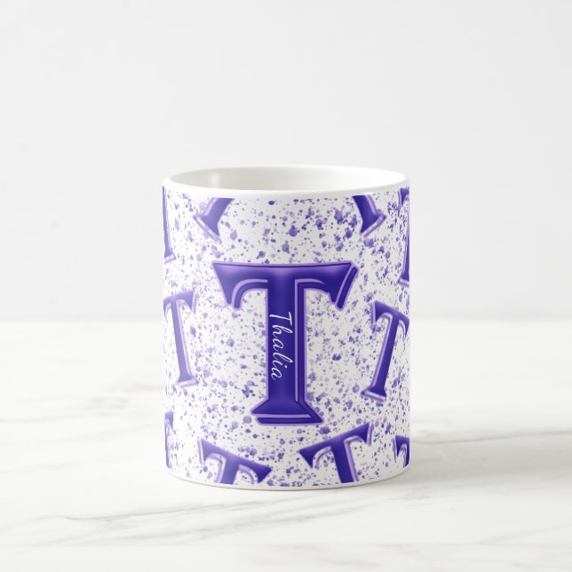 Lilac Lila Modern Monogram Personlig Namn Roligt Kaffemugg (Center)